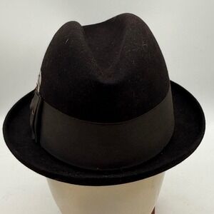 Champ Vintage Black Kasmir Finish Felt Fedora Hat Feather Crown Pin Size 6 7/8